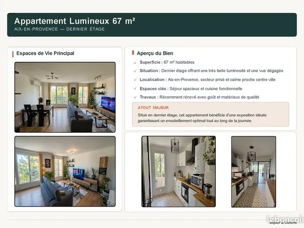 Aix-En-Provence : T3 67 m² dernier étage, rénové avec soin
