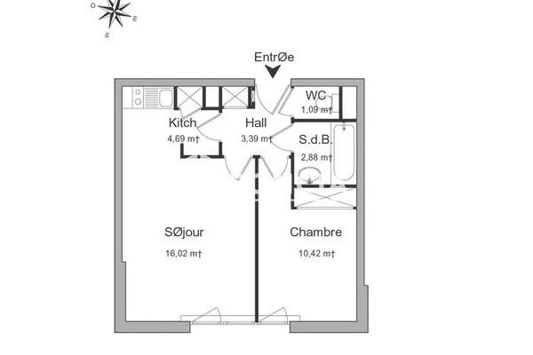 Appartement 2 pièces 38 m²