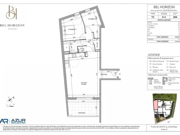 Bel Horizon, trois pièces de 63,56 m² au quatrième étage avec te