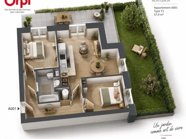 Appartement 3 pièces 57 m²