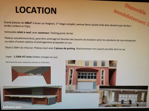 Plateau de 200 m2 à louer 1500 euros sur Avignon