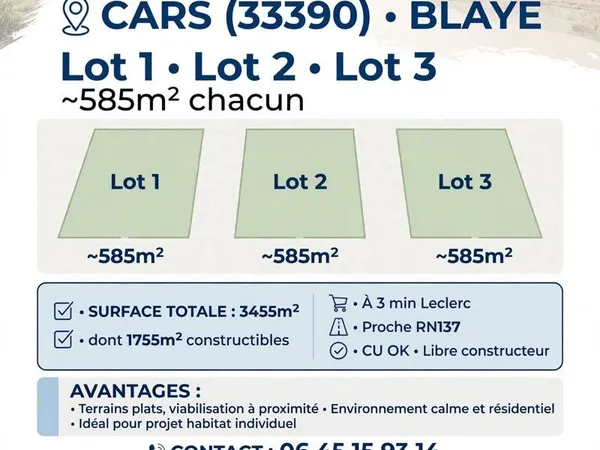Vends 3 terrains constructibles