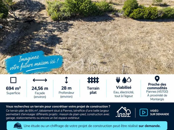 TERRAIN CONSTRUCTIBLE VIABILISÉ  PANNES (45700)  694m²