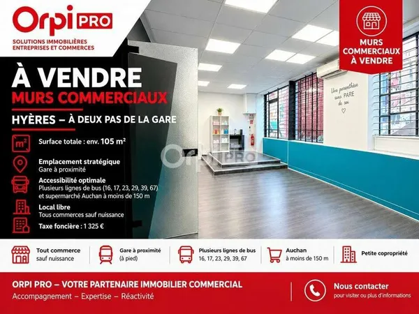 Vente murs commerciaux 105m² à Hyères Gare