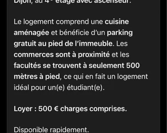 Appartement Location Dijon 1p 25m² 500€