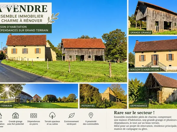🏡 À VENDRE - ENSEMBLE IMMOBILIER DE CARACTÈRE À RÉNOVER - LOT (46) 🌿 Un beau projet pour les amoureu