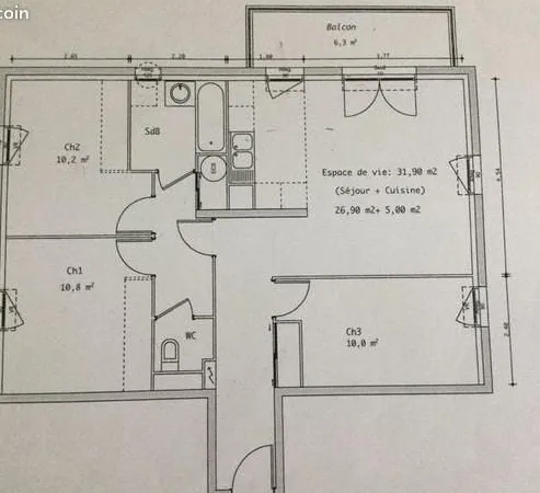 Appartement 4 pièces 73 m²