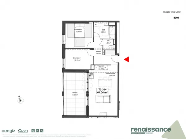 Appartement 3 pièces 64 m²