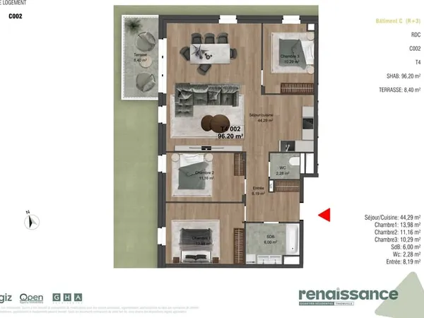 Résidence RENAISSANCE Appartement F4 neuf Lot C2