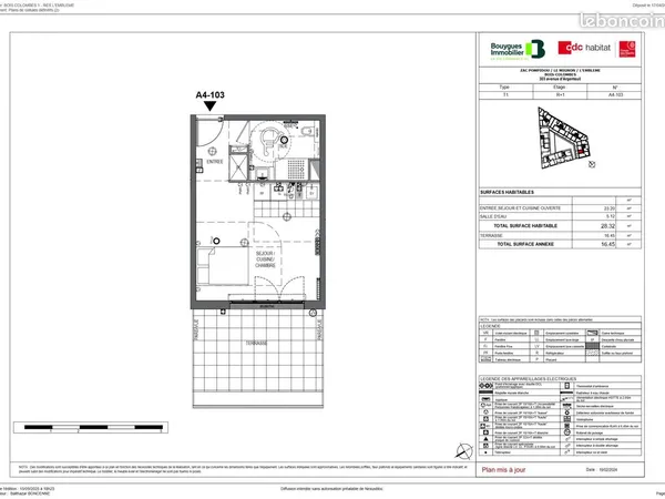 Studio 1 pièce 29 m²