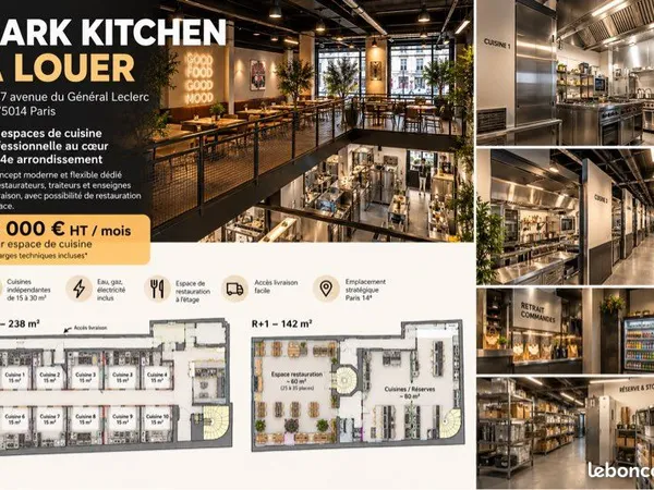 Cuisines professionnelles à louer - Dark Kitchen / Food Hall - Paris 14e