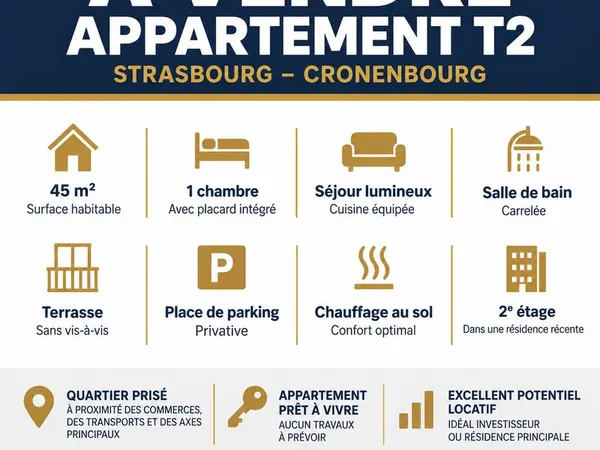 T2 45 m² avec terrasse + parking