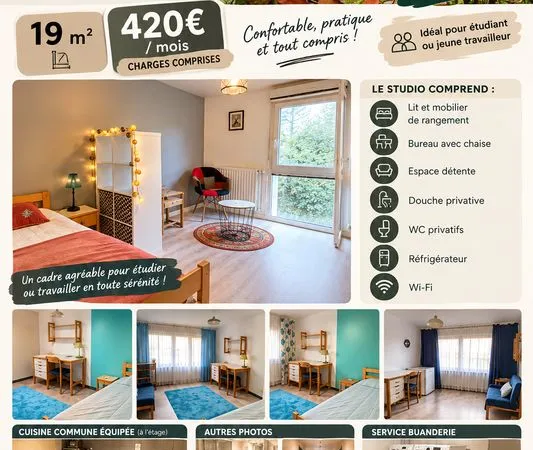 Chambre meublée toute charges comprises dispode suite