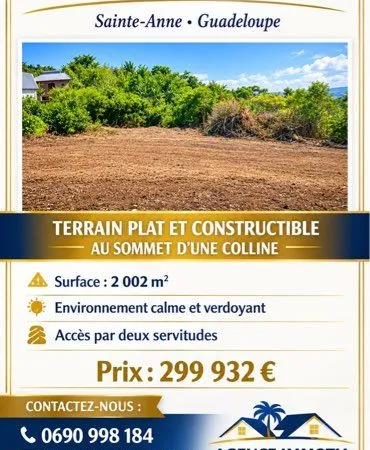 Terrain à vendre à st Anne face TOUBANA