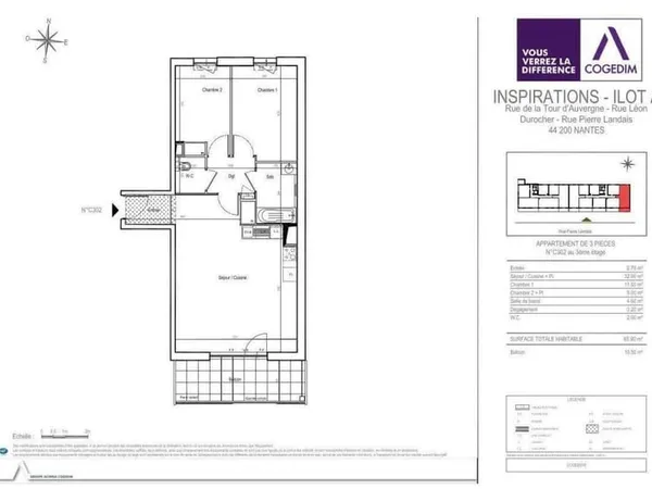 Appartement 3 pièces 65 m²