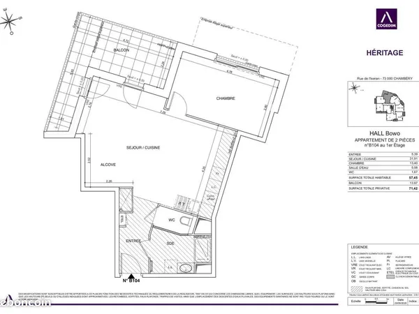 Appartement 2 pièces 57 m²