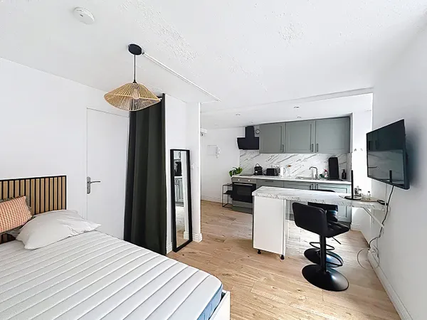 Studio meublé entièrement rénové à louer au coeur de la Bastide avec espace nuit séparé et cuisine é