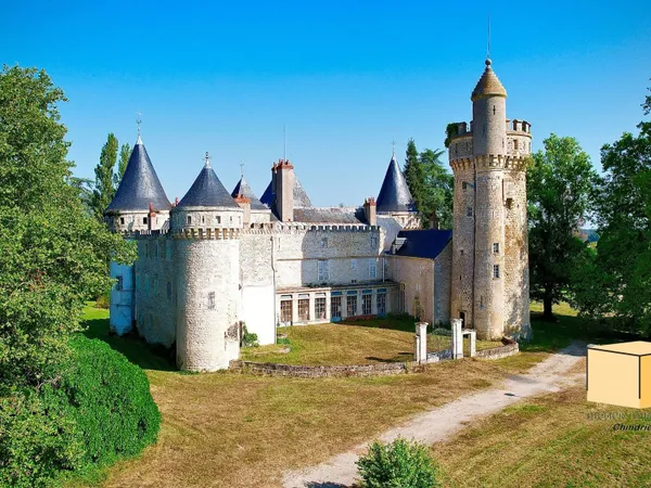 Château médiéval avec nombreuses dépendances sur parc de 27