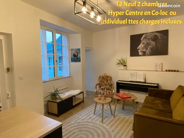 T3 Individuel ou en Co Loc Hyper Centre ttes charges incluses