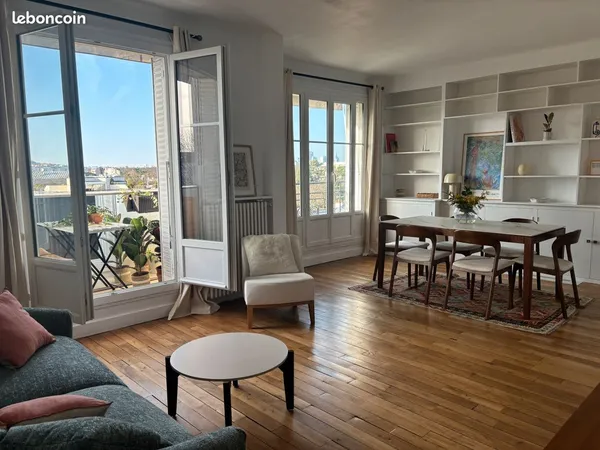 2/3P, 65m² meublé, Boulogne Nord, bordure 16e, 5e, vues dégagées, balcon, lumineux, calme