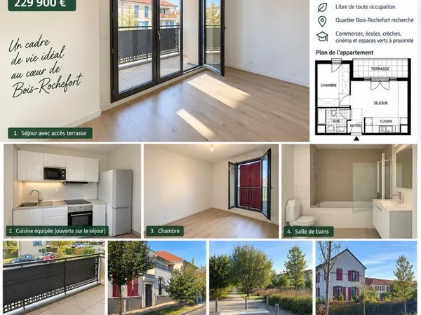 T2 40,34 m² + terrasse 6,88 m² + parking | Bois-Rochefort