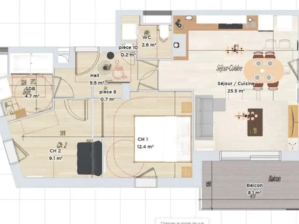 Appartement 3 pièces 60 m²
