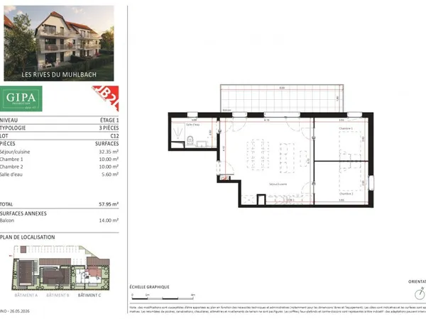 Appartement 3 pièces 58 m²