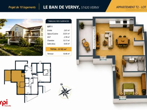 Appartement 2 pièces 57 m²