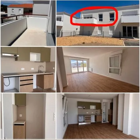 Appartement T3 Neuf 56 m² (1ère mise en location à partir du 1er octobre) avec 2 chambres, balcon & 