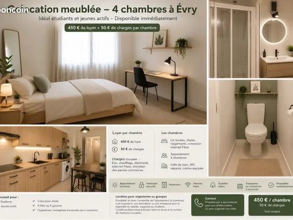 Colocation chambre meublée Evry