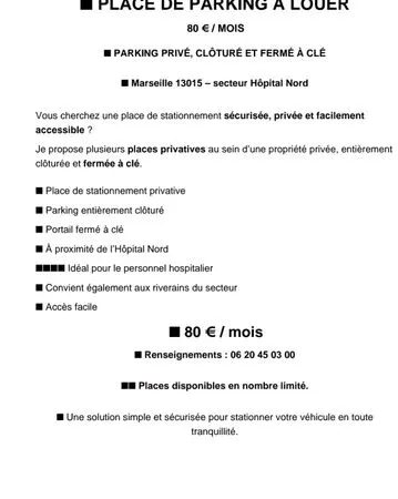 Stationnement Location Marseille   80€