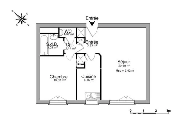 Appartement 2 pièces 46 m²