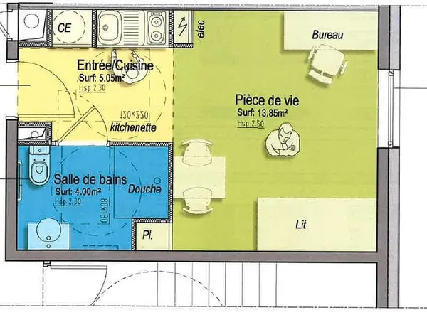 Studio meublé de 23 m² avec jardin