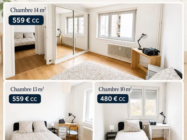 3 chambres meublées en colocation à Strasbourg - disponibles le 1er octobre