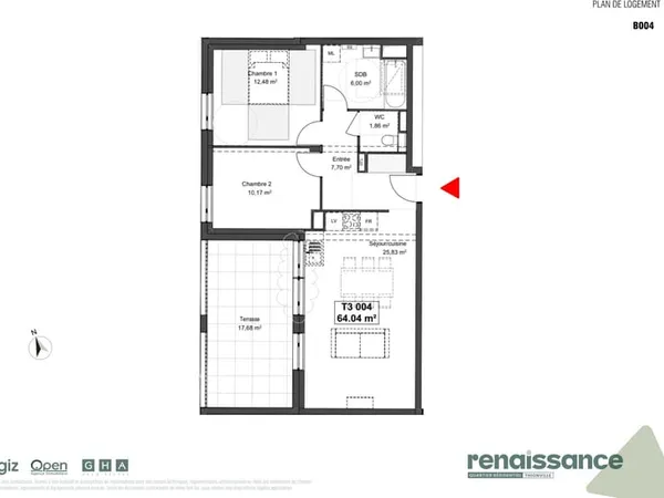 Résidence RENAISSANCE Appartement F3 neuf Lot B4