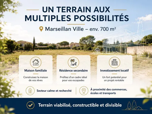 Terrain constructible env. 700 m² - Marseillan Ville - Permis accordé