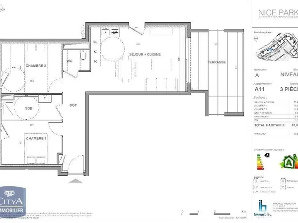 Appartement 3 pièces 62 m²