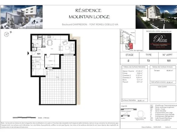 Appartement 3 pièces 59 m²