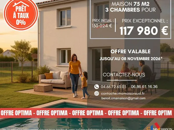 Projet de construction d'une maison 75 m² avec terrain à SAINT-ANDRE-DE-SANGONIS (34)