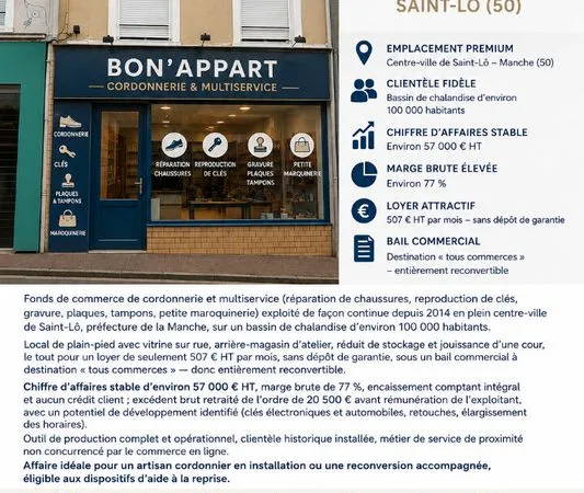 Cordonnerie, fonds de commerce SAINT LO