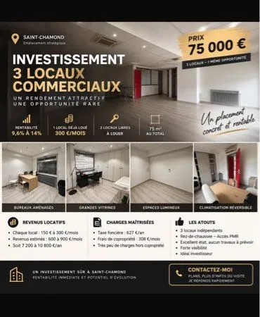 🏢 investissement locatif - 3 locaux commerciaux - saint-chamond