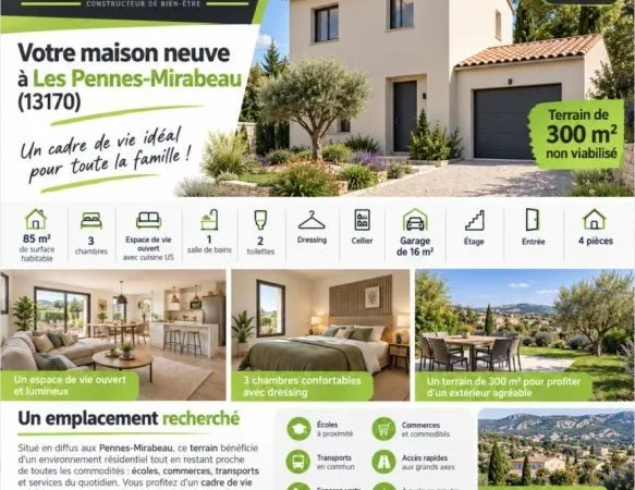 Maison neuve 85 m² avec 3 chambres et garage ...