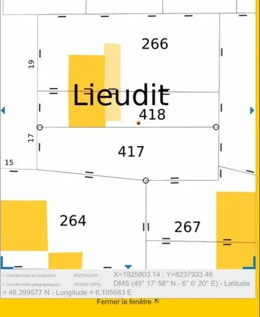 Terrain constructible 3,34 ares - Fond d'impasse - Viabilisation en bordure - Fameck