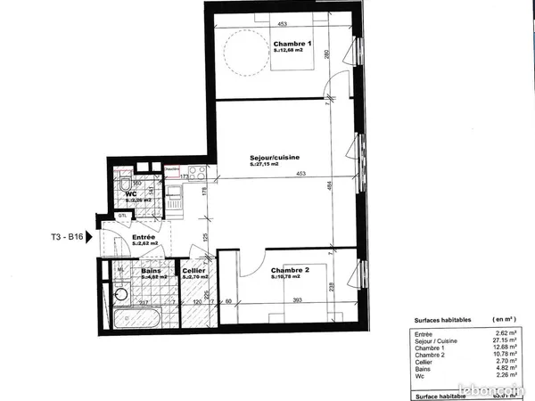 Appartement 3 pièces 63 m²