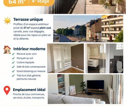Rare T3 Renové Plein Coeur Rodez avec Terasse Exceptionnelle 27m2 plein sud et Garage