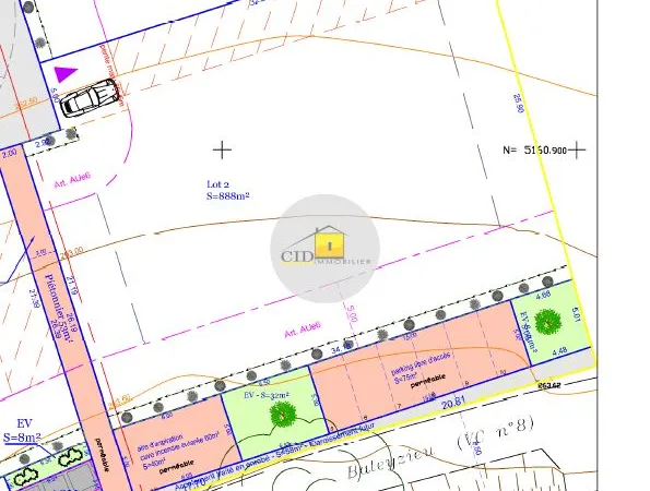 Terrain 888 m² Chaponnay
