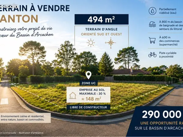 Terrain constructible 494 m² - Lanton - Bassin d'Arcachon