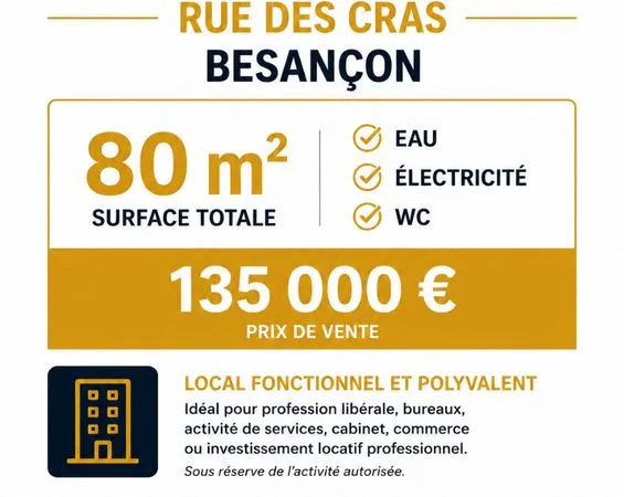 LOCAL PROFESSIONNEL 80 m² - BESANÇON - RUE DES CRAS - 135 000