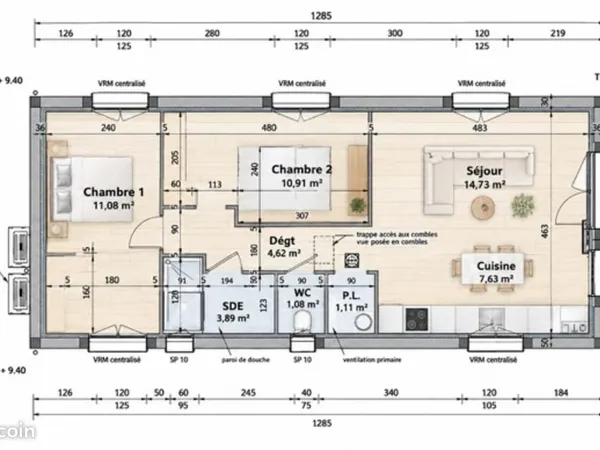 Villa 3 pièces 55 m²