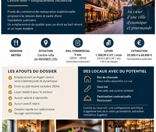 Fonds de commerce, restaurant RENNES